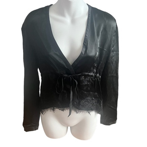 Rag & Bone NWT Black Silk Tomlin Blouse XS tie closure urban chic‎